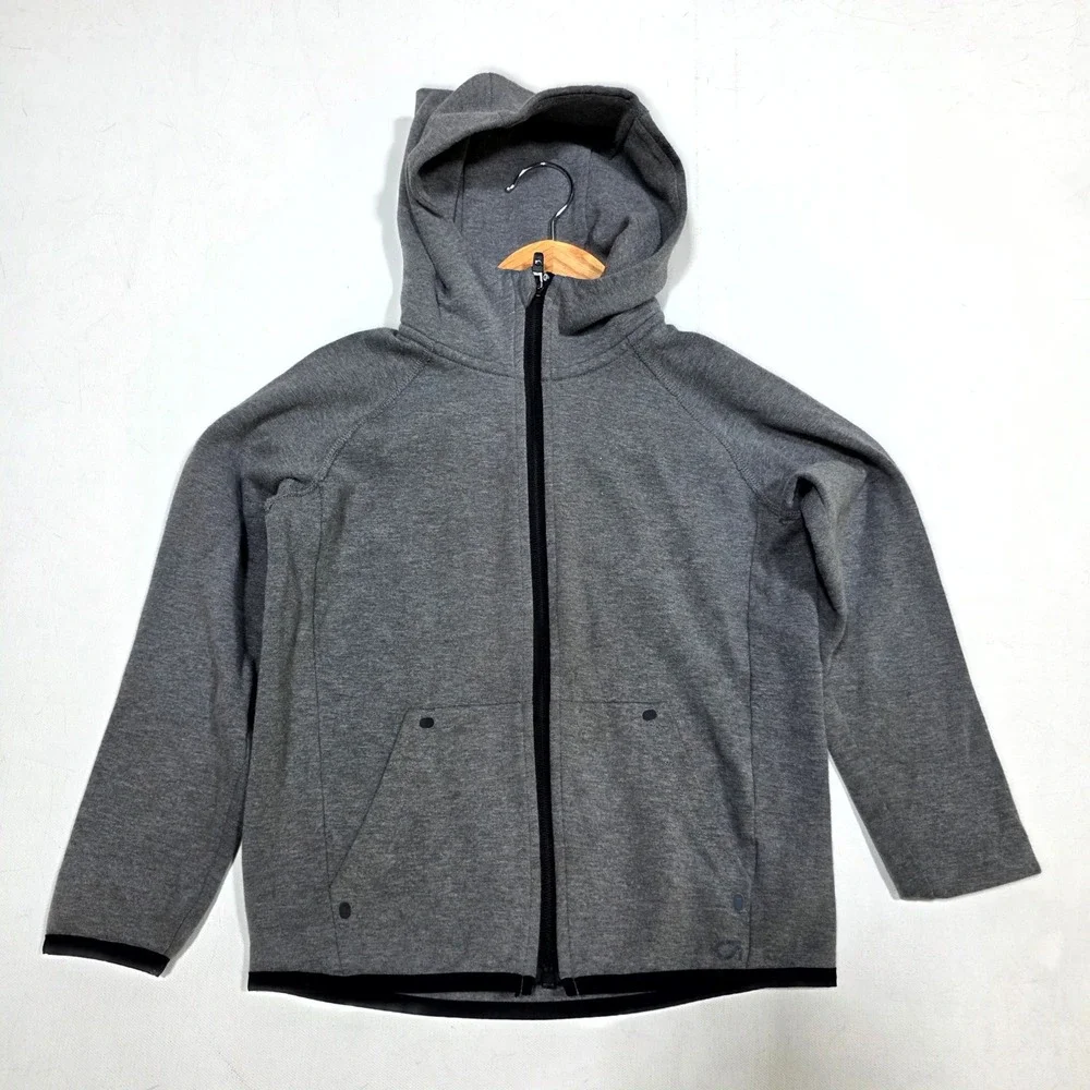 GapFit Full Zip Hoodie Kids Size S 6-7 Gray Heathered Athletic Sweatshirt Jacket